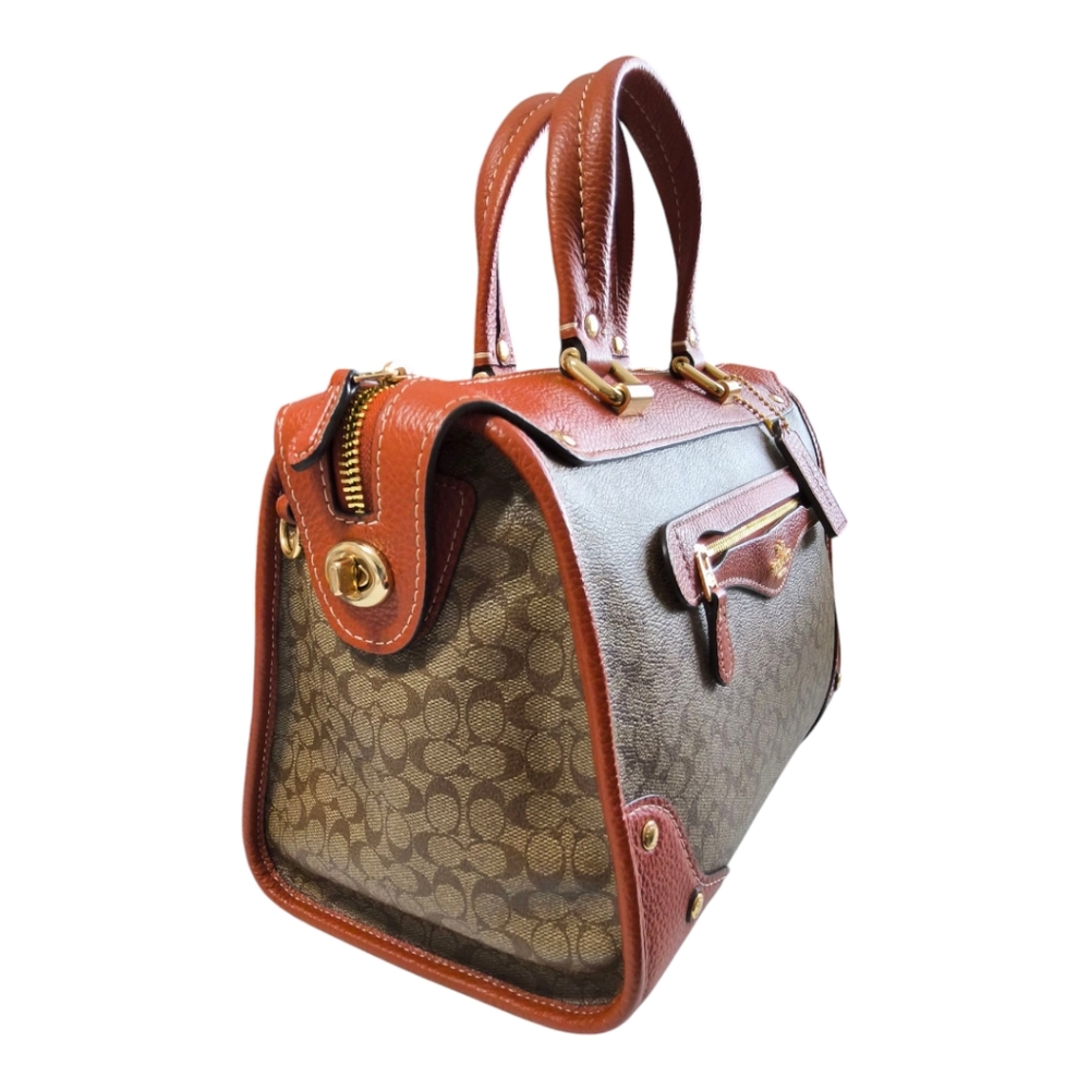 Coach Millie Satchel in Colorblock - Signature C Khaki and Terracotta - Picture 3 of 14